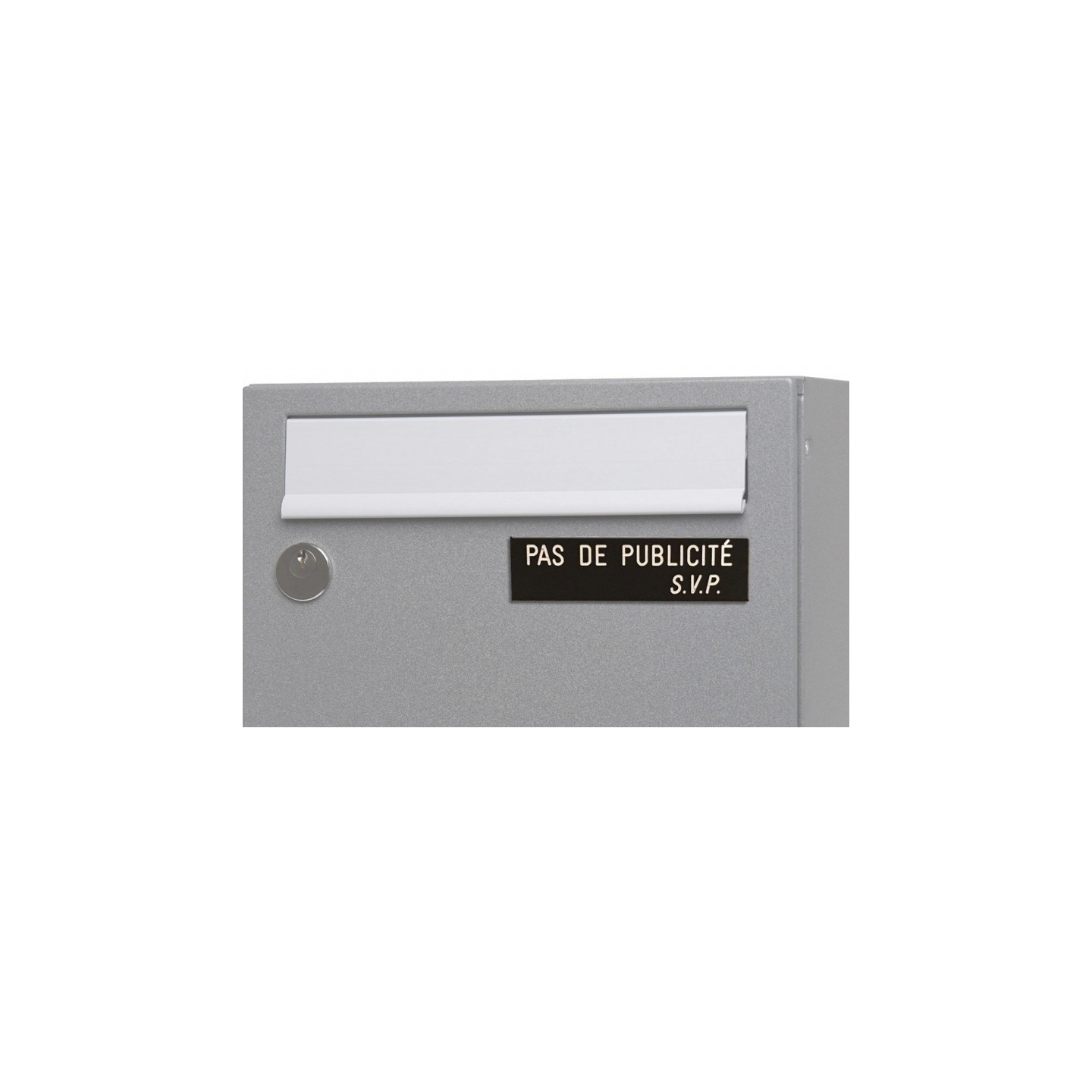 Plaque "PAS DE PUBLICITE - SVP" - Fond noir, texte gravé blanc