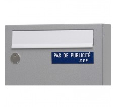 Plaque "PAS DE PUBLICITE - SVP" - Fond bleu, texte gravé blanc