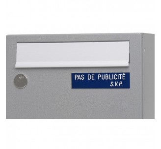 Plaque "PAS DE PUBLICITE - SVP" - Fond bleu, texte gravé blanc