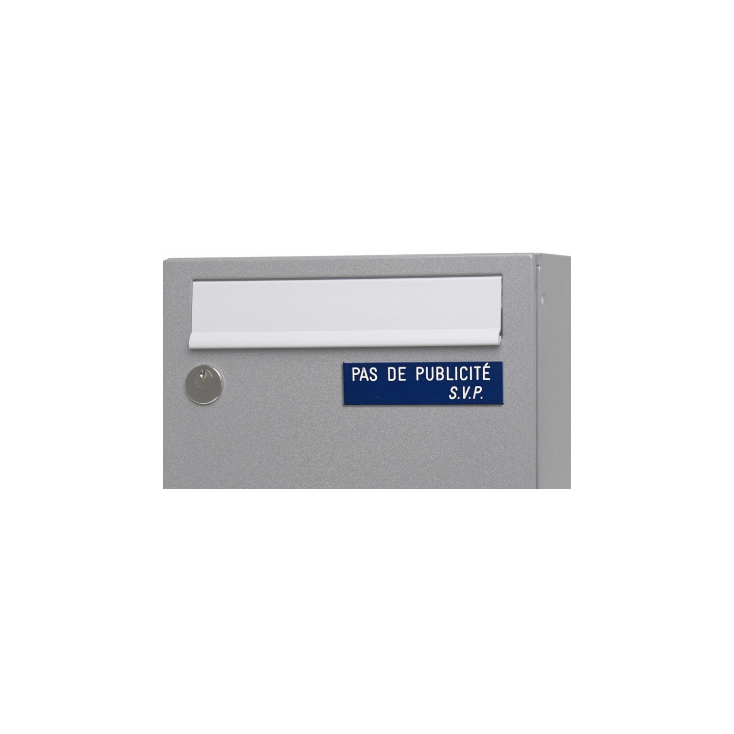 Plaque "PAS DE PUBLICITE - SVP" - Fond bleu, texte gravé blanc