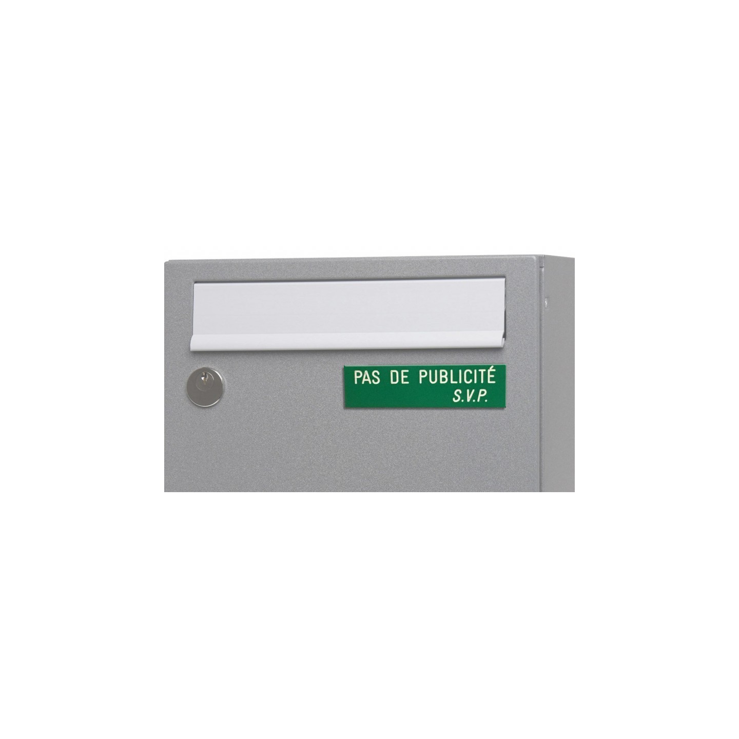 Plaque "PAS DE PUBLICITE - SVP" - Fond vert, texte gravé blanc