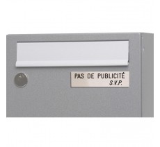 Plaque "PAS DE PUBLICITE - SVP" - Fond argent, texte gravé noir