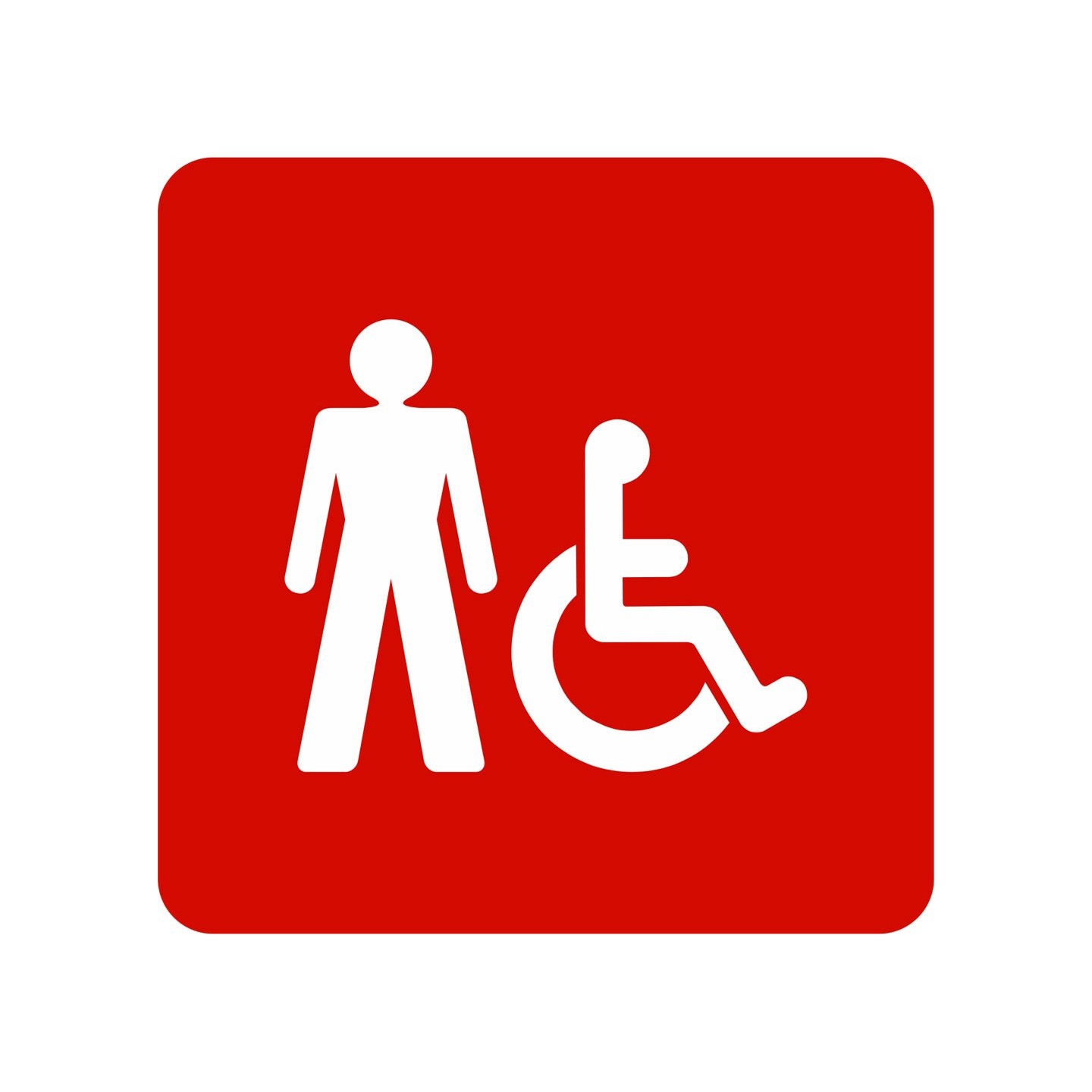 Plaque porte carré toilettes homme, handicapé rouge