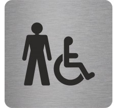 Pictogramme en alu en relief " Toilettes hommes, handicapés"