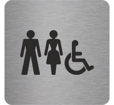 Pictogramme en alu en relief "Toilettes mixtes, handicapés"