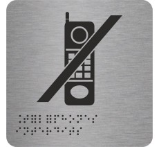 Picto avec braille et relief "Téléphones interdits", 5 couleurs au choix