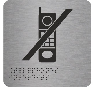 Pictogramme en alu avec braille et relief "Téléphones interdits"