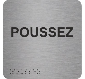 Picto alu avec braille et relief "Poussez", 5 coloris au choix