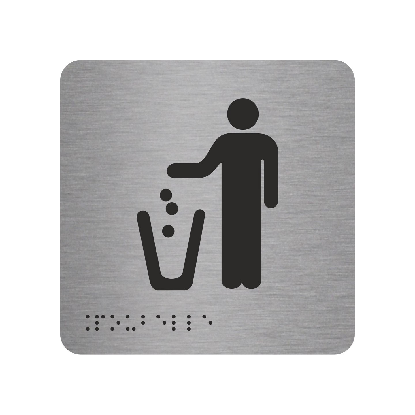 Picto alu avec braille et relief  logo "Poubelle", 5 couleurs au choix
