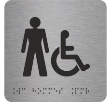 Picto avec braille et relief "Toilettes Hommes, Handicapés", 5 couleurs au choix