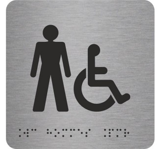 Picto alu avec braille et relief "Toilettes Hommes, Handicapés", 5 couleurs au choix