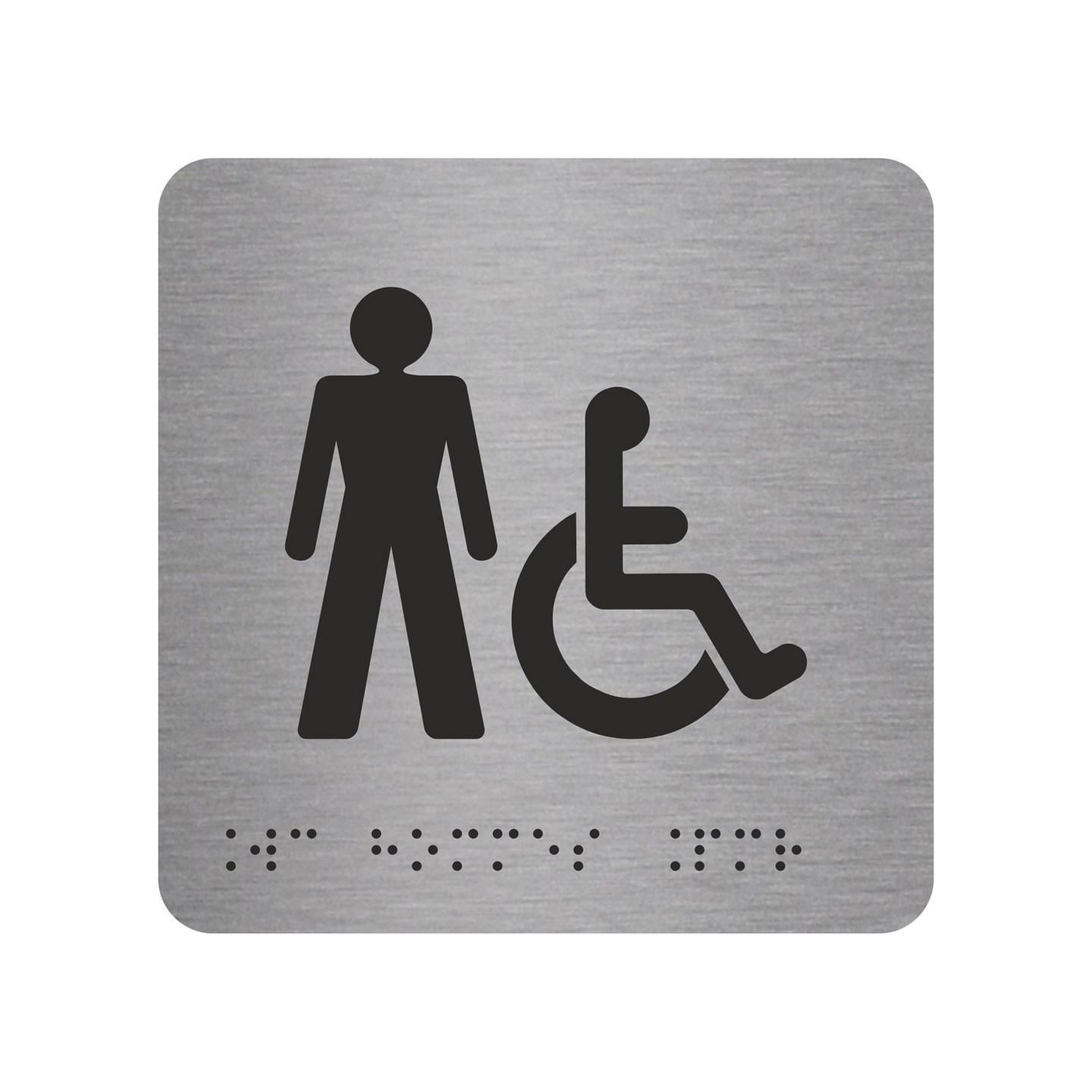 Picto alu avec braille et relief  "Toilettes Hommes, Handicapés", 5 couleurs au choix
