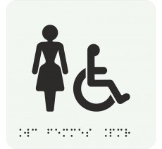 Pictogramme avec braille et relief "Toilettes Femmes, Handicapés"