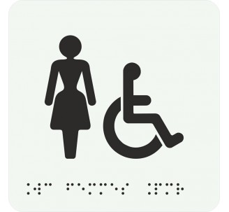 Picto alu avec braille et relief "Toilettes Femmes, Handicapés", 5 couleurs au choix