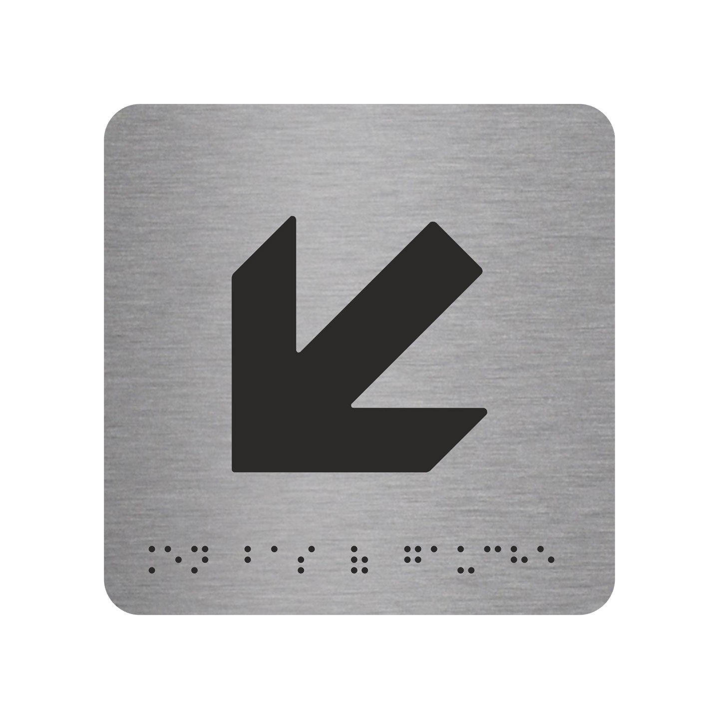 Picto alu avec braille et relief  "Flèche" en bas vers la gauche, 5 couleurs au choix
