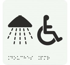 Pictogramme avec braille et relief "Douche , Handicapés"