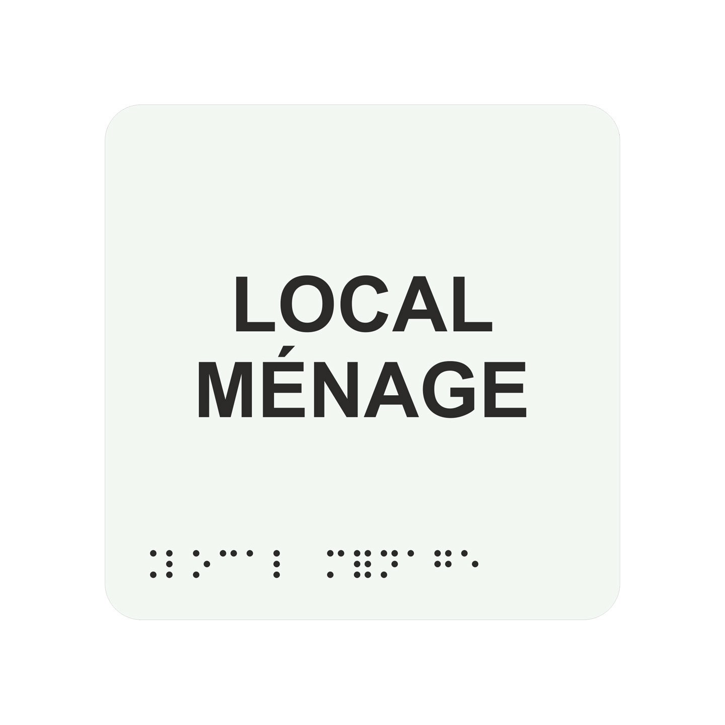 Picto alu avec braille et relief  "Local ménage", 5 couleurs au choix
