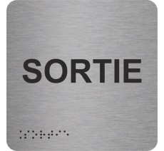 Plaque de porte carrée avec braille et relief "Sortie"