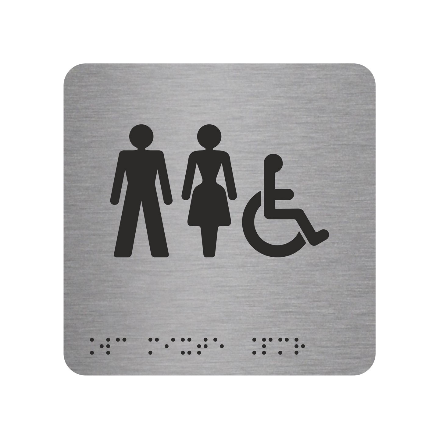 Picto alu avec braille et relief  "Toilettes mixtes, handicapés", 5 couleurs au choix
