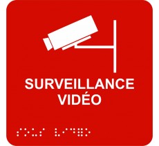 Picto alu avec braille et relief "Surveillance Vidéo", 5 couleurs au choix