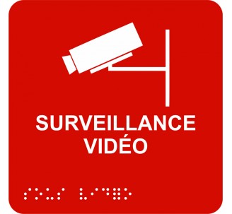 Picto alu avec braille et relief "Surveillance Vidéo", 5 couleurs au choix