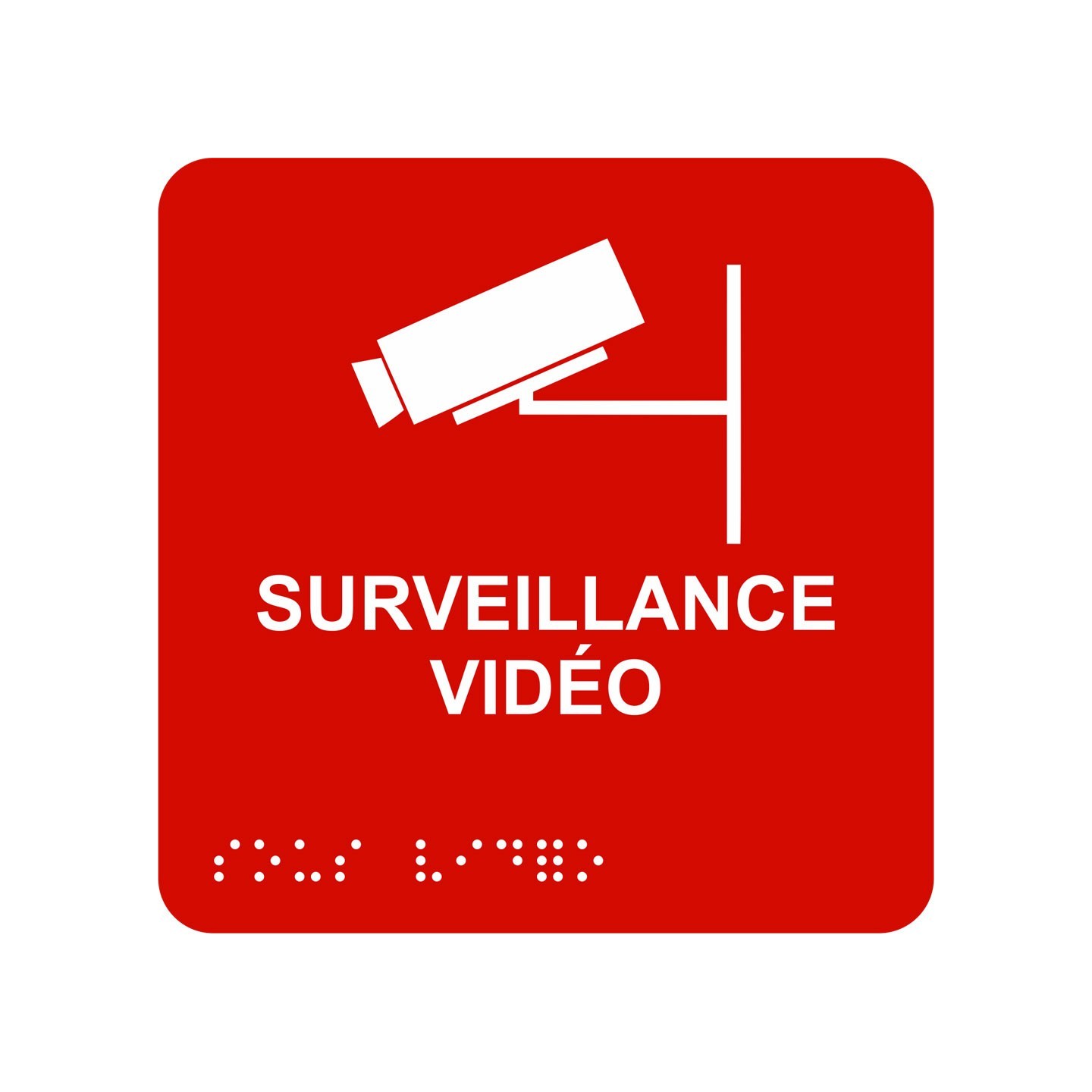 Picto alu avec braille et relief  "Surveillance Vidéo", 5 couleurs au choix