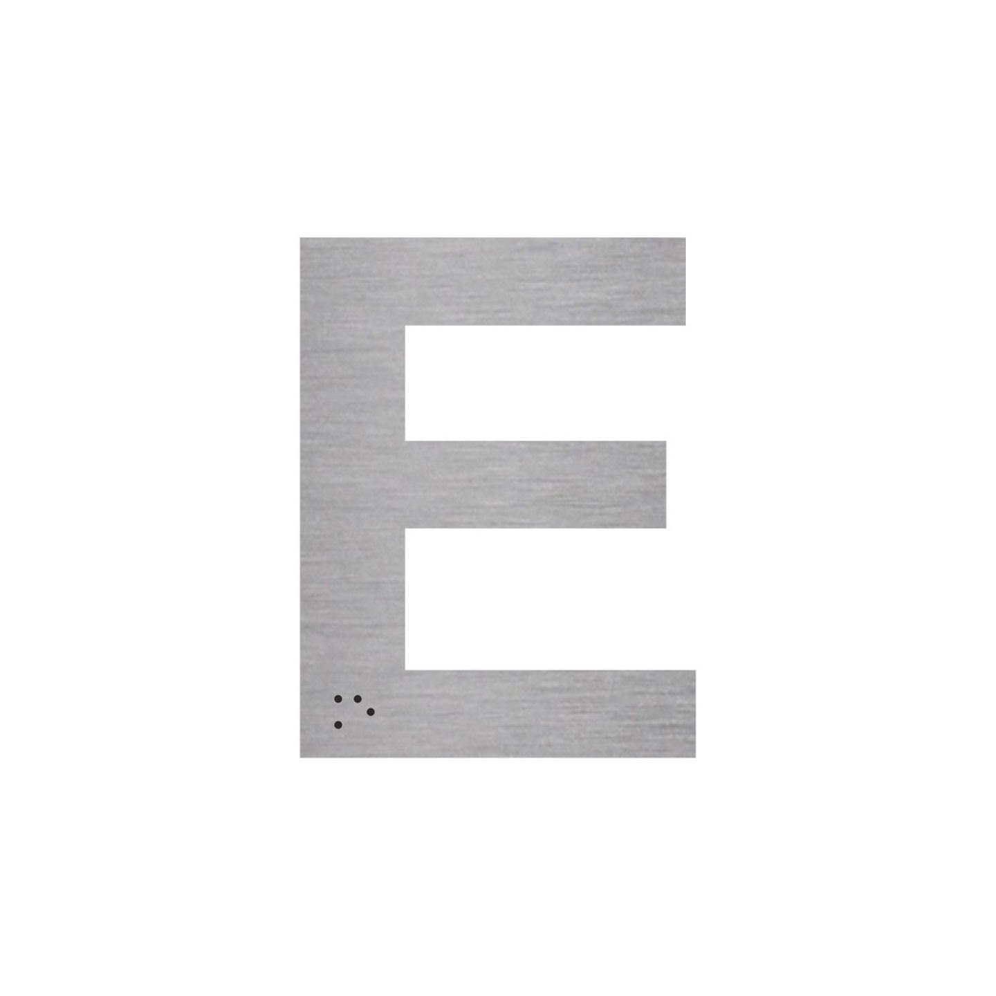 Lettre "E" + braille en aluminium découpé