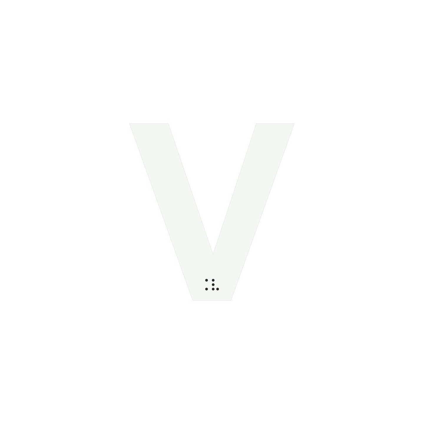 Lettre "V" + braille en aluminium découpé 