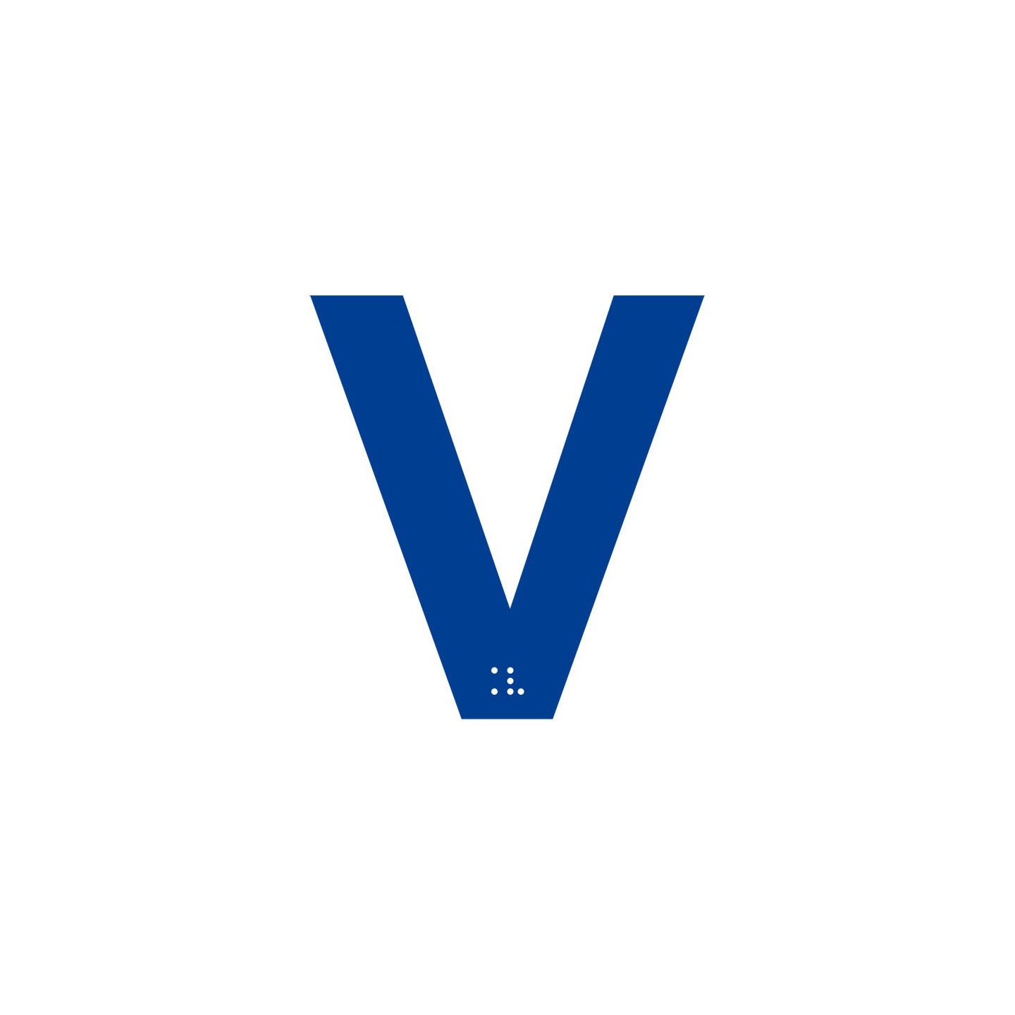 Lettre "V" + braille en aluminium découpé 