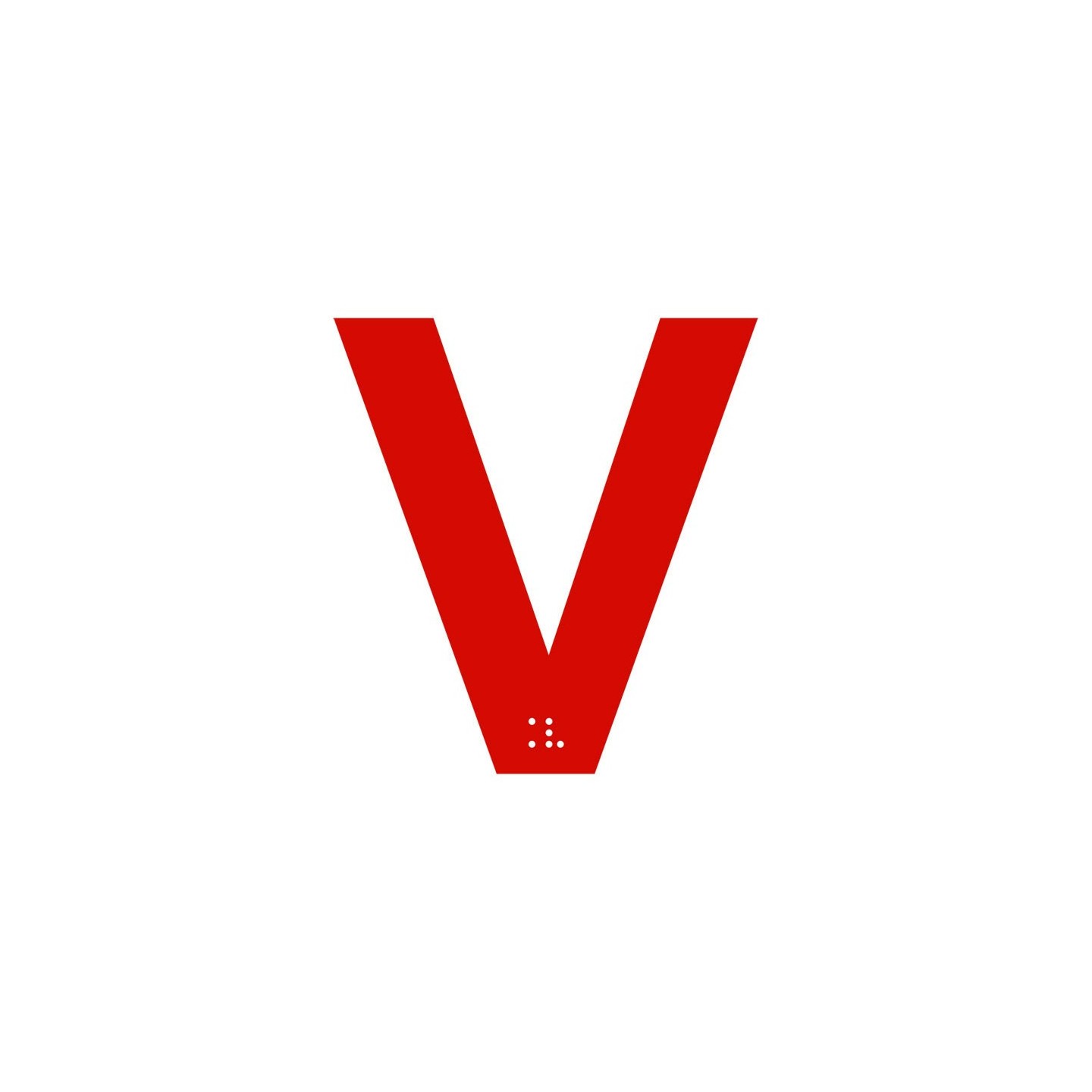 Lettre "V" + braille en aluminium découpé 