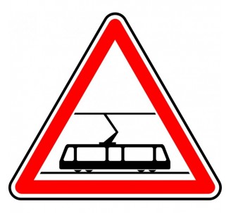 Panneau routier "Traversée de voies de tramways" A9