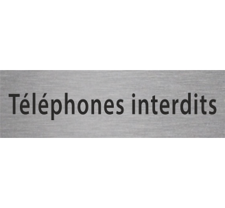 Plaque de porte rectangulaire "téléphones interdits" argent