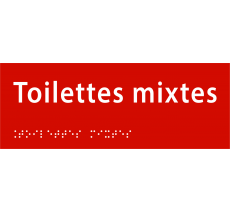 Plaque de porte avec braille et relief "Toilettes mixtes"
