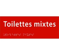 Plaque porte Braille Toilettes mixtes rouge