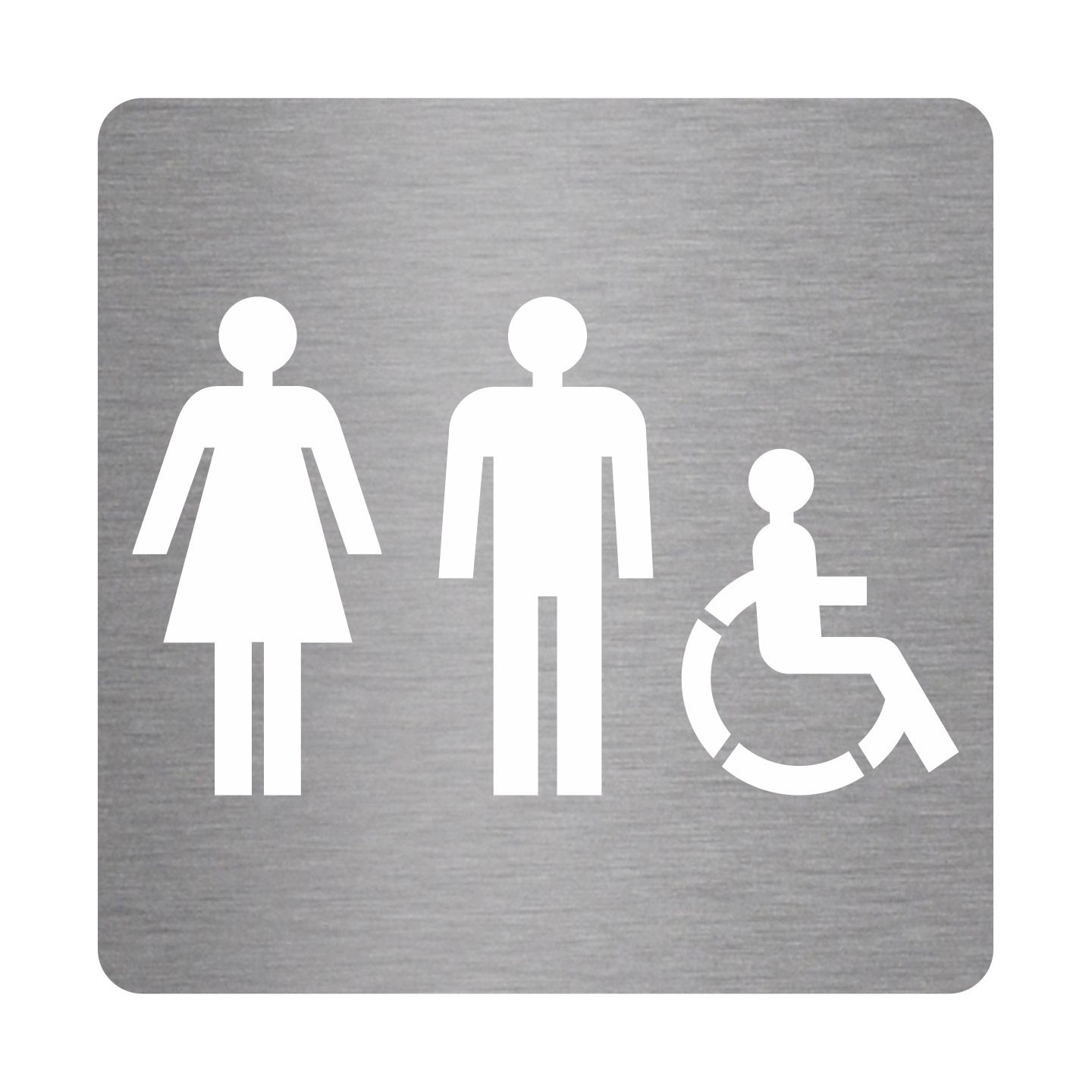 Picto alu brossé découpé pochoir 100mm de haut Toilettes mixtes , handicapé