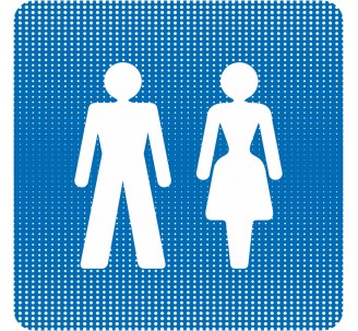 Plaque de porte "Point Picto" en plexiglass ou alu - Toilettes mixtes