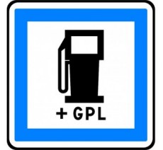 Panneau routier "Poste de carburant 7/7 et 24/24 + GPL" CE15c