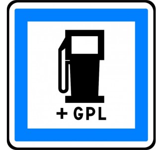 Panneau routier "Poste de carburant 7/7 et 24/24 + GPL" CE15c