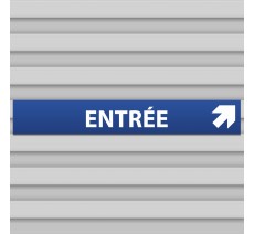 Plaque en aluminium "entrée" bleue avec flèche