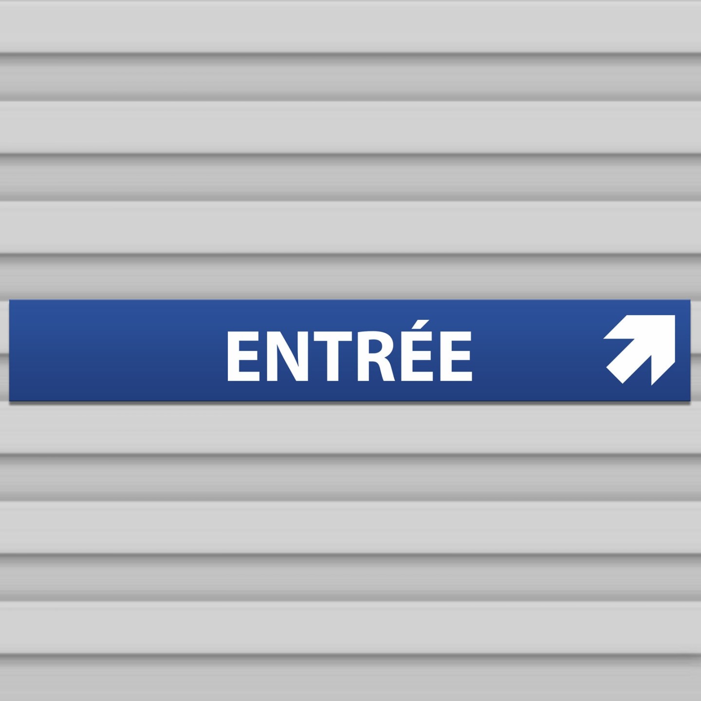 Plaque en aluminium "entrée" bleue avec flèche
