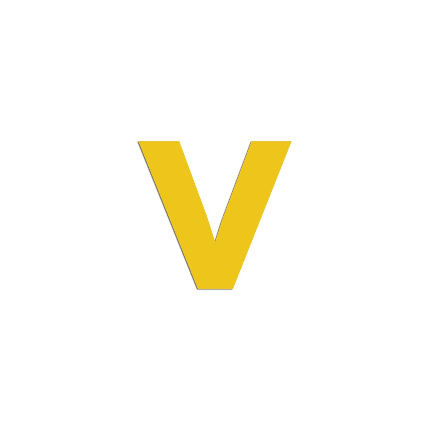 Lettre "v" minuscule en alu découpé, 5 couleurs et 2 hauteurs
