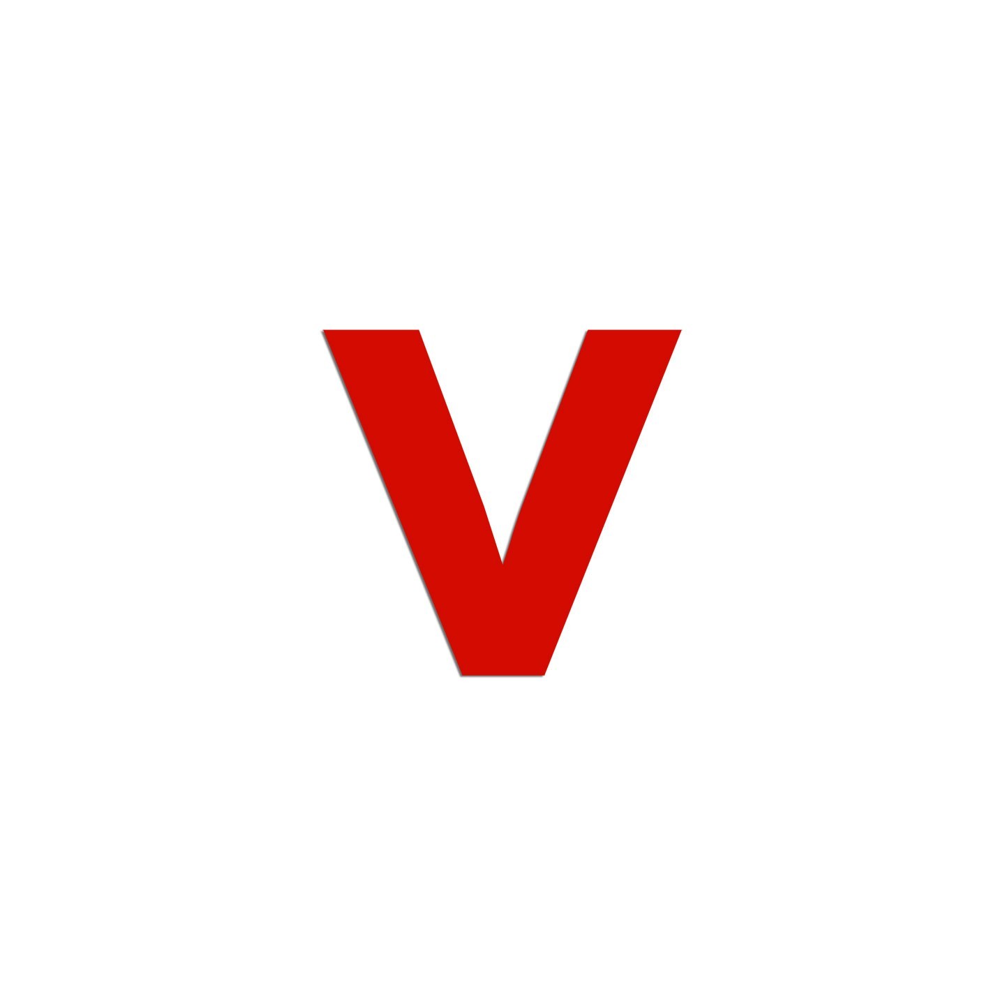 Lettre "v" minuscule en alu découpé, 5 couleurs et 2 hauteurs