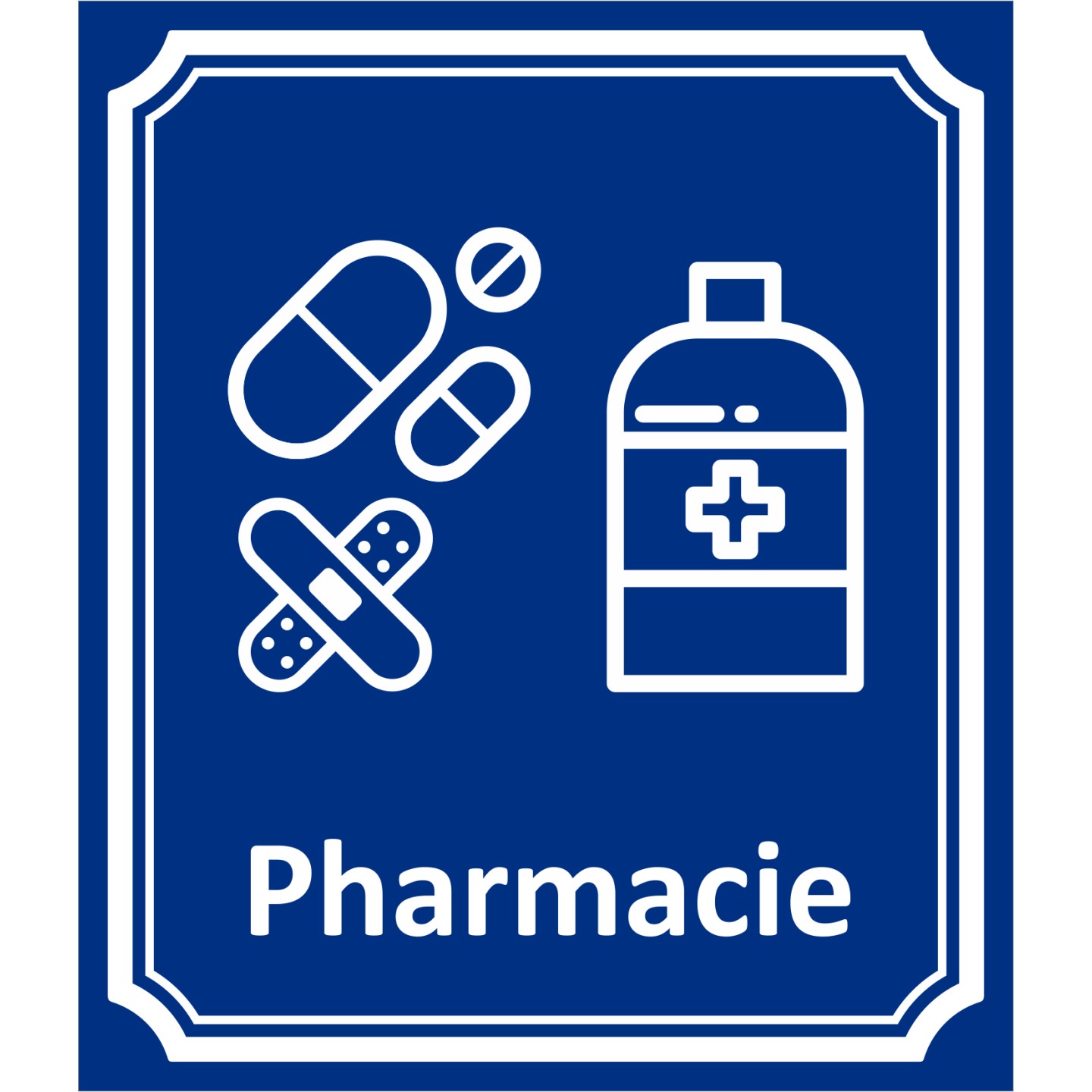Plaque porte Côté rue "Pharmacie" en aluminium