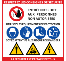 Panneau en PVC "Respectez les consignes de sécurité" - 480 x 480 mm