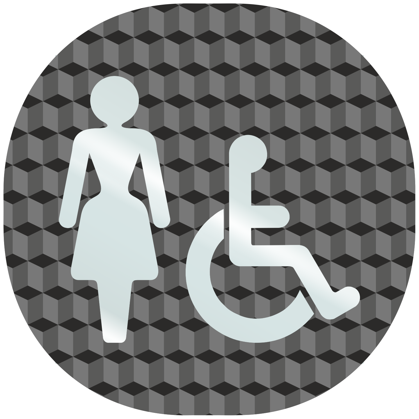 Plaque porte plexi ,effet 3D " Toilettes femmes, handicapés"