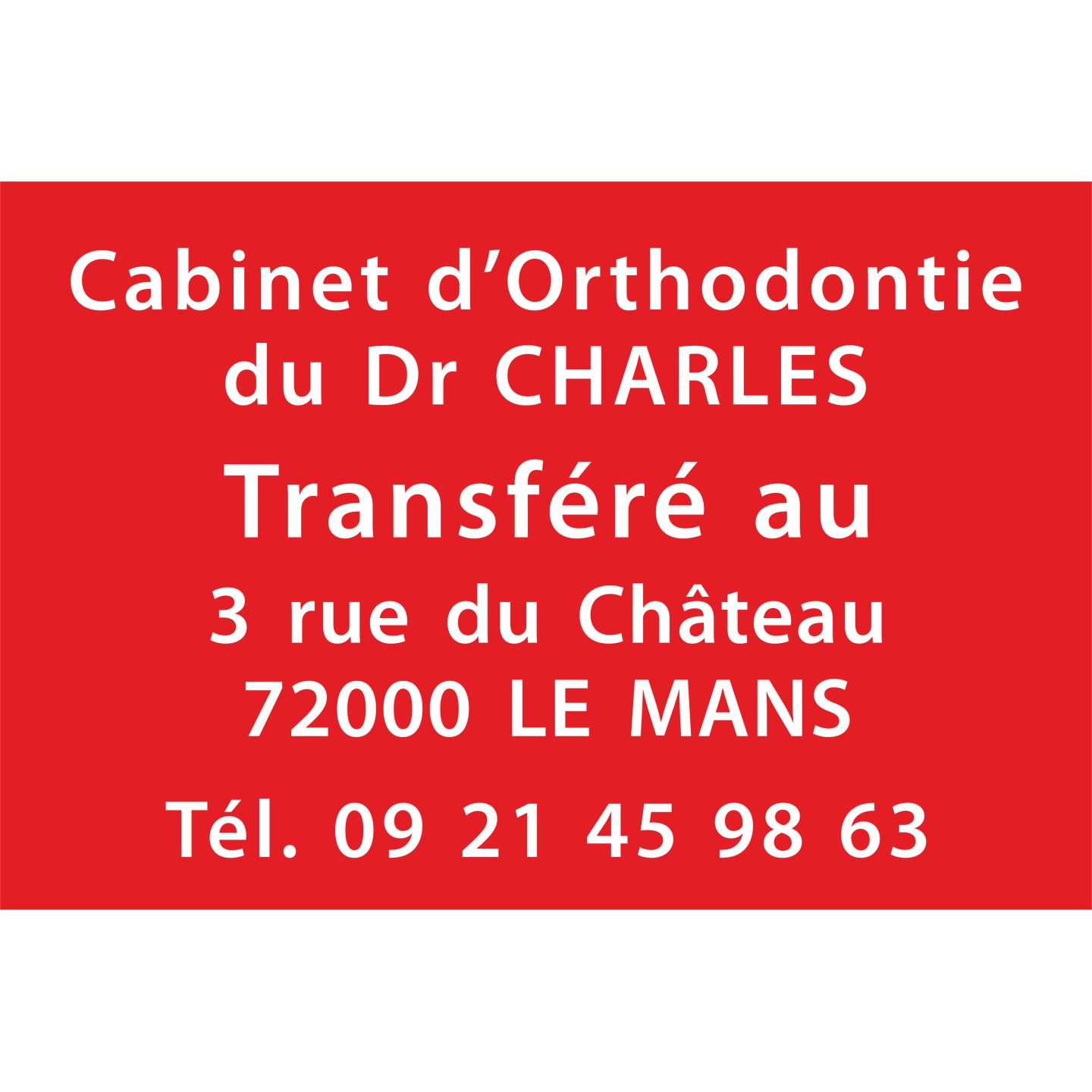 Plaque de transfert provisoire, fond rouge, texte gravé blanc