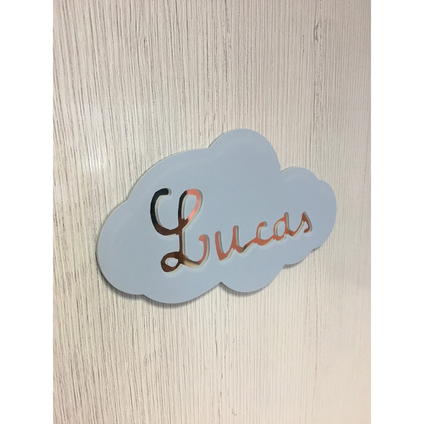 Plaque porte plexi bleu pastel , avec prénom miroir