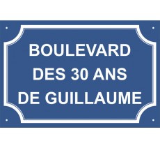 Plaque de rue humoristique en alu "Boulevard des 30 ans de..."