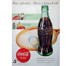 Plaque publicité vintage "Play refreshed Coca Cola"