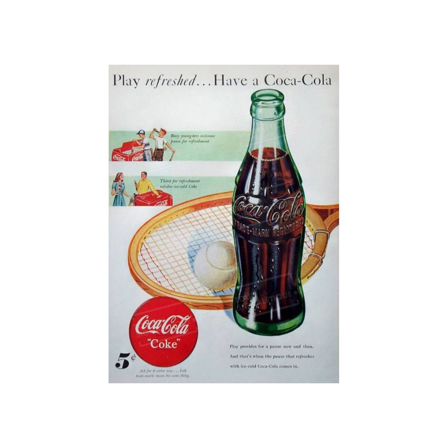 Plaque publicité " Play refreshed Coca Cola "